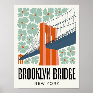 Brooklyn Bridge New York abstraktes Reise floral Poster