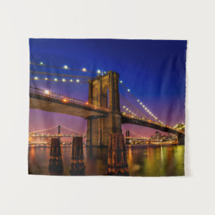 Brooklyn Bridge, New York City at Night Wandteppich