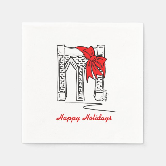 Brooklyn Bridge New York Happy Holidays Weihnachte Serviette (Vorderseite)