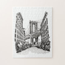 Brooklyn Bridge New York Schwarz-weiß Illustration