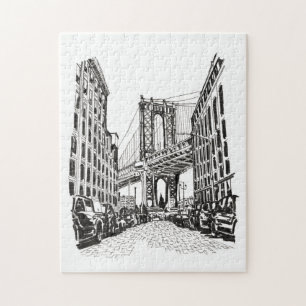 Brooklyn Bridge New York Schwarz-weiß Illustration