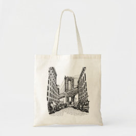 Brooklyn Bridge New York Schwarz-weiß Illustration Tragetasche