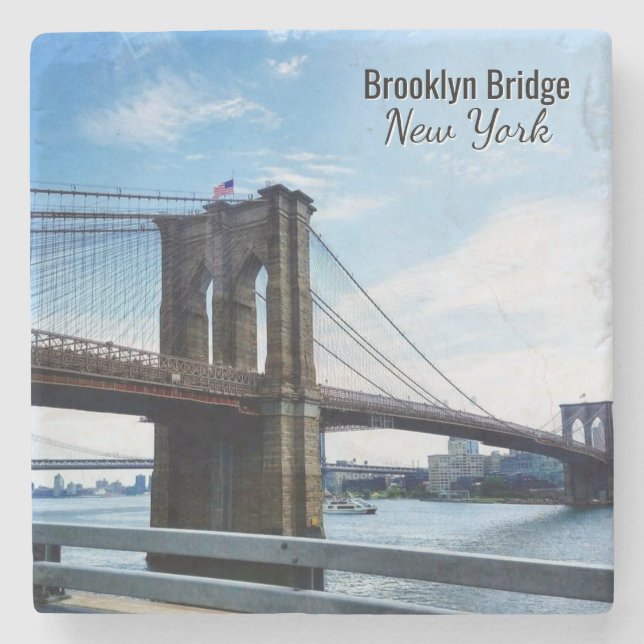 Brooklyn Bridge New York Souvenir Stone Coaster Steinuntersetzer (Vorderseite)