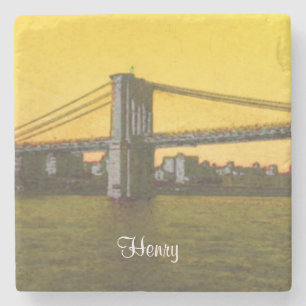 Brooklyn Bridge NYC Gelb 4Henry (Name) Steinuntersetzer