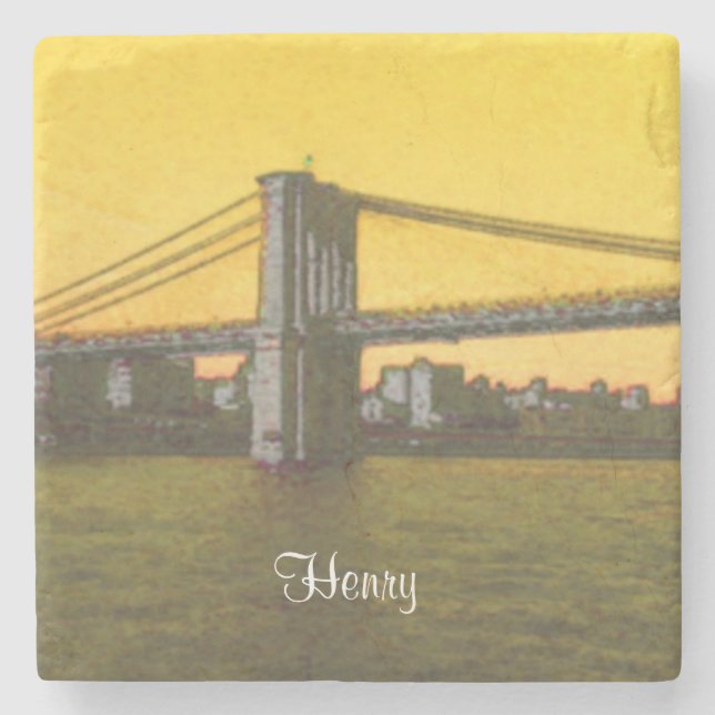 Brooklyn Bridge NYC Gelb 4Henry (Name) Steinuntersetzer (Vorderseite)