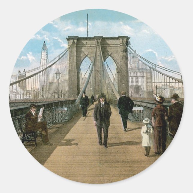 Brooklyn Bridge Promenade, New York City Runder Aufkleber (Vorderseite)