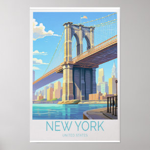 Brooklyn Bridge Reiseplakat - New York Wandkunst  Poster
