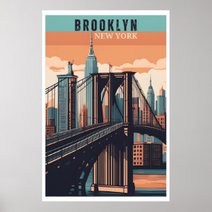 Brooklyn Bridge Retro New York Poster