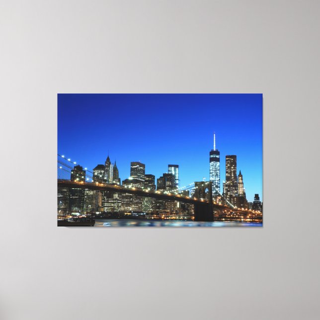 Brooklyn Bridge und Manhattan Skyline At Night, Ne Leinwanddruck (Vorderseite)