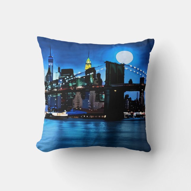 Brooklyn Bridge unter einem Vollmond Kissen (Vorderseite)