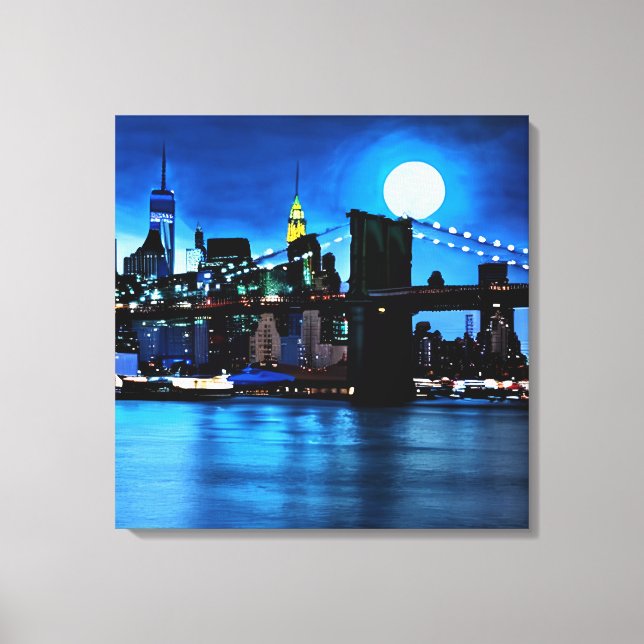 Brooklyn Bridge unter einem Vollmond Leinwanddruck (Vorderseite)