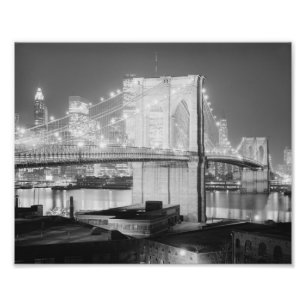 Brooklyn Brigde an Night, an 1982, am Schwarzen u. Fotodruck