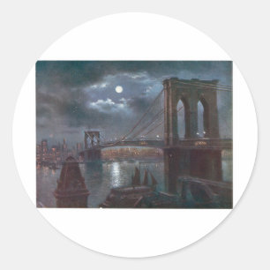 Brooklyn-Brücke durch Mondschein Runder Aufkleber