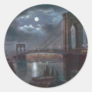 Brooklyn-Brücke durch Mondschein Runder Aufkleber