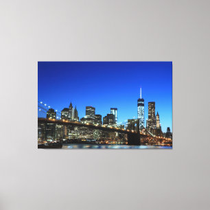 Brooklyn-Brücke und Manhattan-Skyline nachts, Ne Leinwanddruck