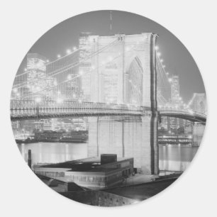 Brooklyn-Brücken-Schwarzes u. Weiß Runder Aufkleber