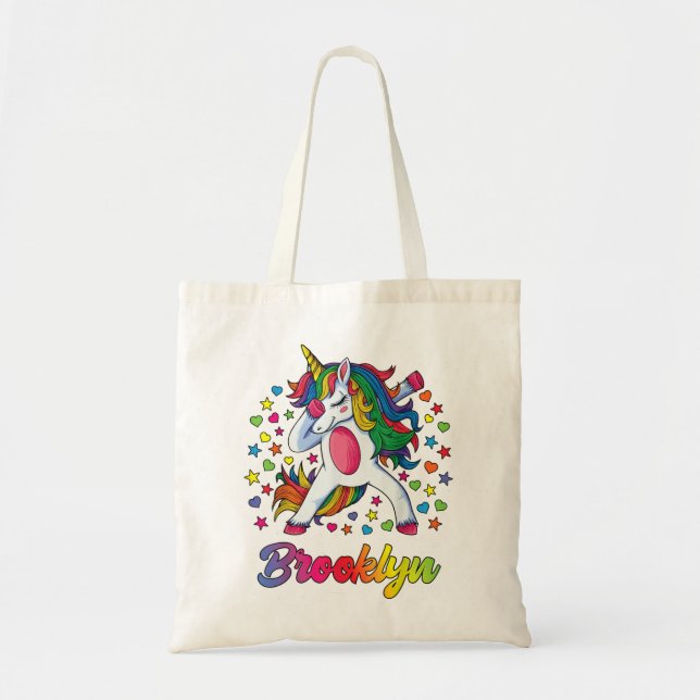 Brooklyn Dabbing Unicorn Rainbow Personalisierter  Tragetasche (Vorne)