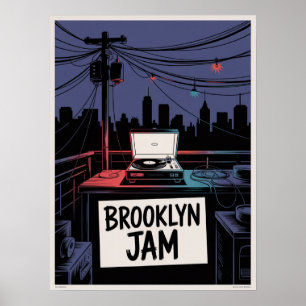 Brooklyn Jam Rooftop Schallplattenspieler Nacht Sk Poster