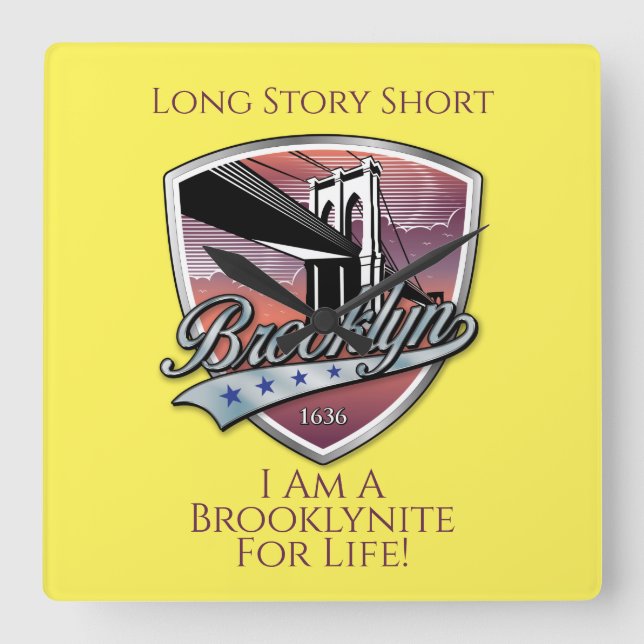 Brooklyn Logo Design Quadratische Wanduhr (Vorderseite)