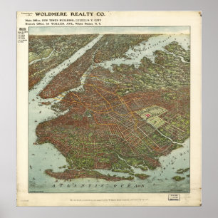Brooklyn New York 1908 Antique Panoramic Karte Poster