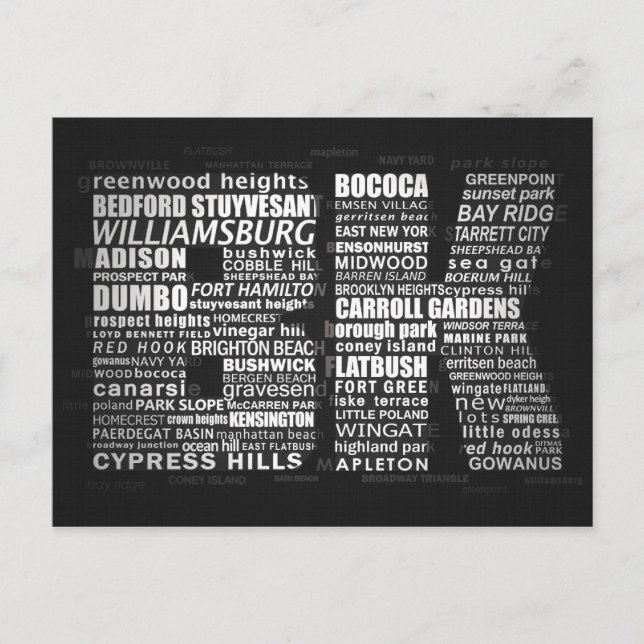 Brooklyn New York City Carte postale typographique (Devant)