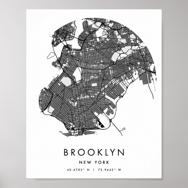 Brooklyn New York Minimal Modern Circle Street Map Poster (Vorne)