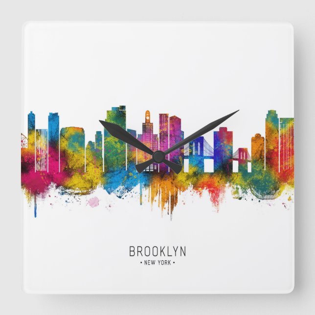 Brooklyn New York Skyline Quadratische Wanduhr (Vorderseite)