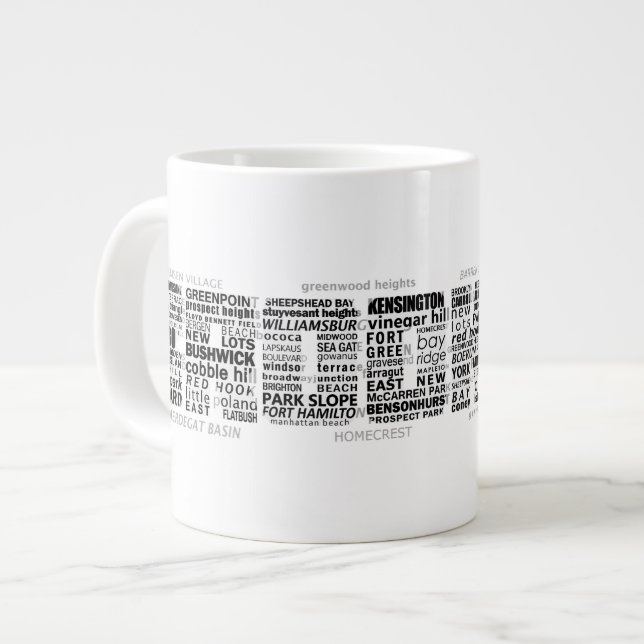 Brooklyn NY Typografie Design Jumbo-Tasse (Vorderseite Links)