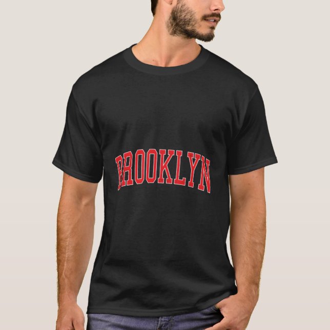 Brooklyn Ny Varsity Style Red Text T-Shirt (Vorderseite)