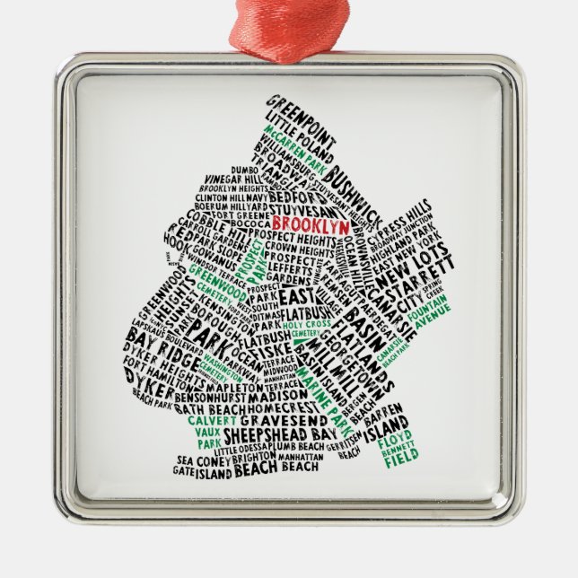 Brooklyn NYC Typografie Karte Ornament Aus Metall (Vorne)