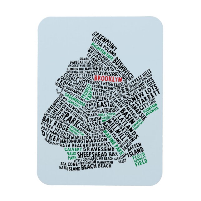 Brooklyn NYC Typografie Map Magnet (Vertikal)
