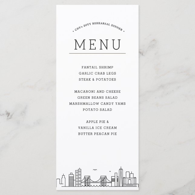Brooklyn Skyline | Menu Dîner Mariage (Devant)