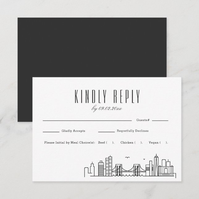 Brooklyn Skyline Wedding RSVP avec choix de repas (Devant / Derrière)