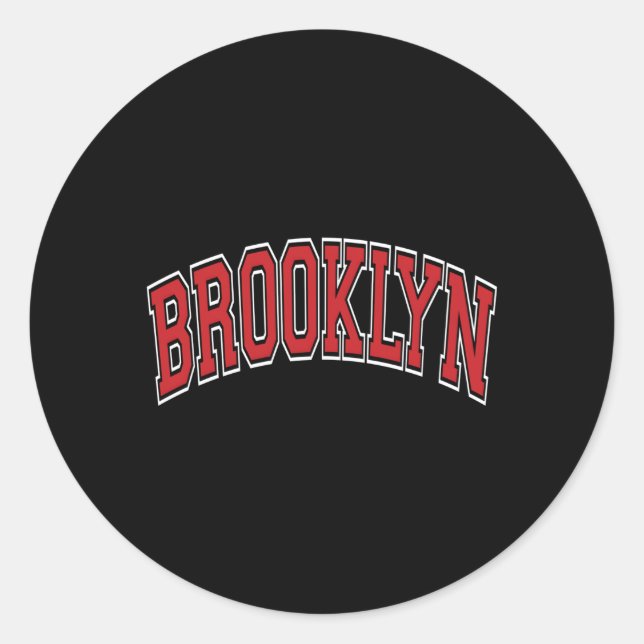 Brooklyn Varsity Style Red Text Runder Aufkleber (Vorderseite)