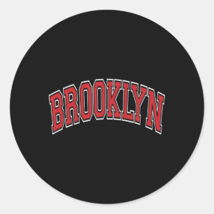 Brooklyn Varsity Style Red Text Runder Aufkleber