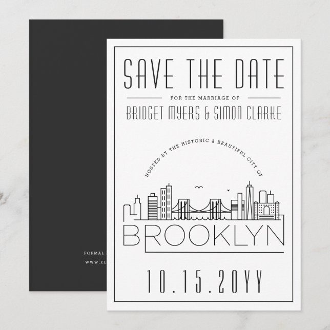 Brooklyn Wedding | Stilisierte Skyline Save the Da Einladung (Vorne/Hinten)