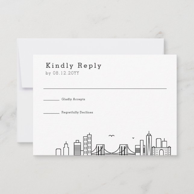 Brooklyn Wedding | Stilisierte Skyline-UAWG RSVP Karte (Vorderseite)