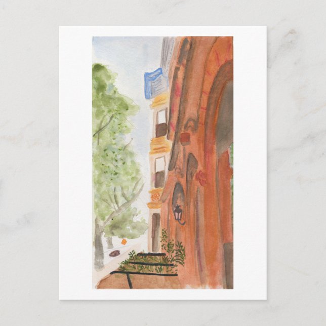 Brooklynbrownstones-Aquarell Postkarte (Vorderseite)