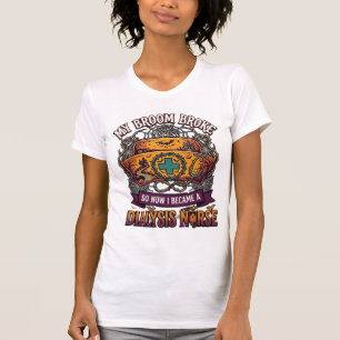 Broom Brach Dialyse Krankenschwester Halloween Kap T-Shirt