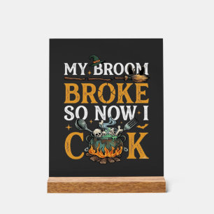 Broom Brach Halloween-Kessel Schädel Schwarze Katz Acrylschild