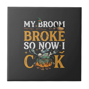 Broom Brach Halloween-Kessel Schädel Schwarze Katz Fliese