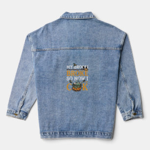 Broom Brach Halloween-Kessel Schädel Schwarze Katz Jeansjacke