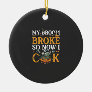 Broom Brach Halloween-Kessel Schädel Schwarze Katz Keramik Ornament