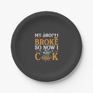 Broom Brach Halloween-Kessel Schädel Schwarze Katz Pappteller