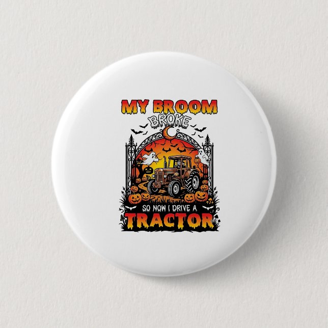 Broom Braken Traktor Halloween Hexe Geister_1 Button (Vorderseite)