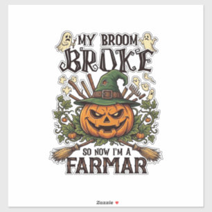 Broom Broke Farmar Halloween-Kürbis-Hexenhut Gho Aufkleber