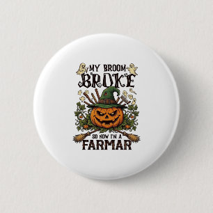 Broom Broke Farmar Halloween-Kürbis-Hexenhut Gho Button
