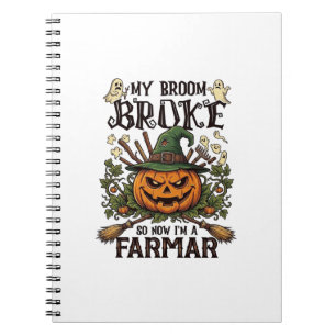 Broom Broke Farmar Halloween-Kürbis-Hexenhut Gho Notizblock