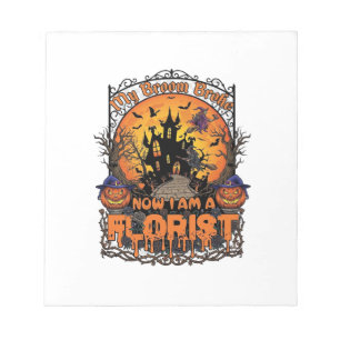 Broom Broke Florist Halloween Hexe Kürbis Heimgesu Notizblock