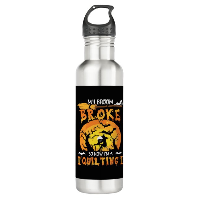 Broom Broke So Now Quilting Halloween Edelstahlflasche (Vorderseite)